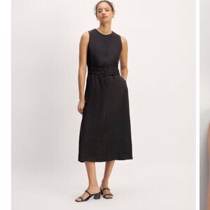 NWT Everlane Belted 100% Linen Midi Dress Black 12